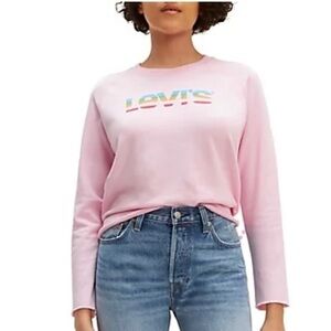 Levi’s crewneck sweatshirt women’s pink Stripe Text Graphic Top, size large